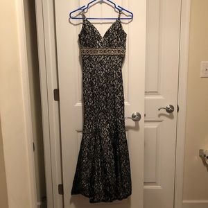 Black and silver lace prom dress